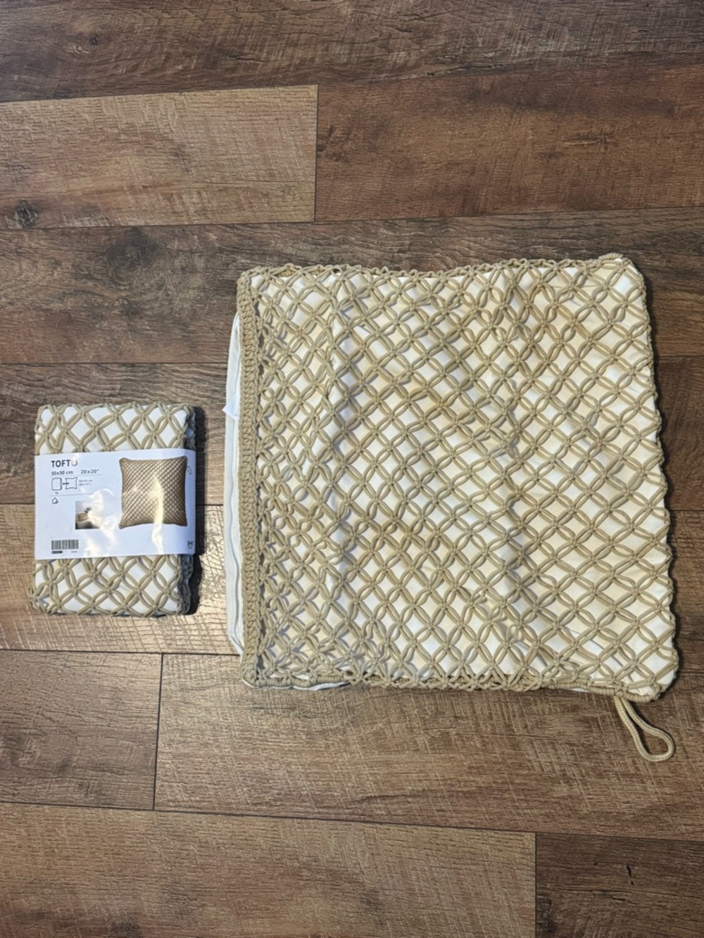 IKEA TOFTÖ Decorative Throw Pillow Cover 20x20 in Cream and Tan (set of 2) - Picture 3 of 3